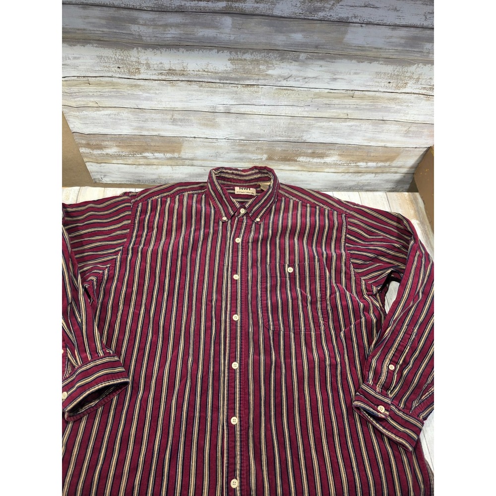 Northwest Territory Naturals Mens XL Corduroy Shirt Burgundy Striped L/S Button